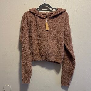 SKIMS Cozy Brown Teddy Jacket with Hood
